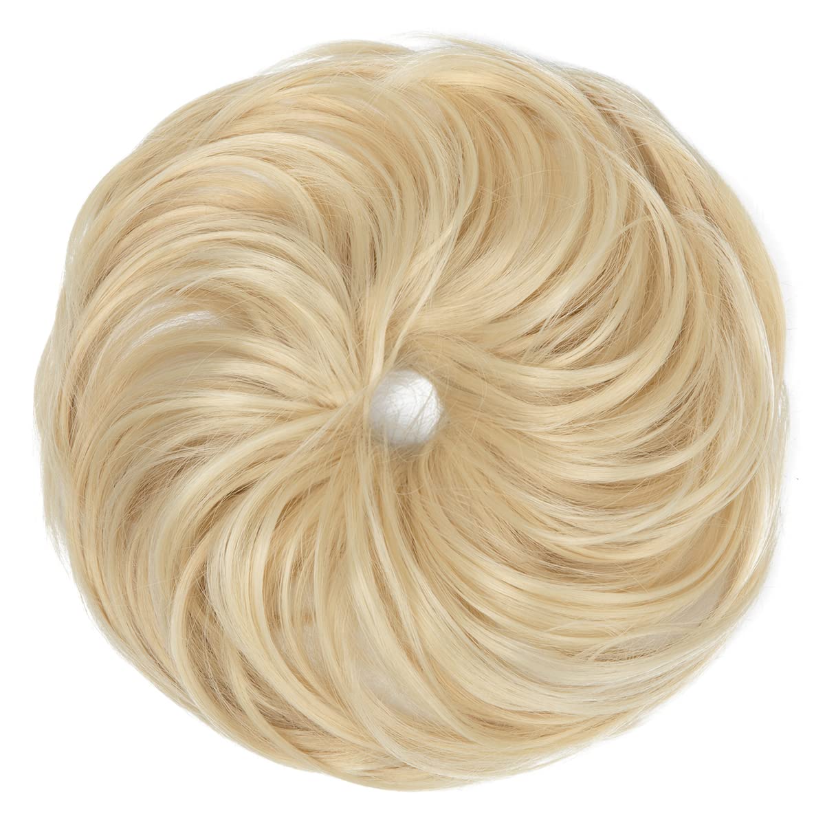 CJL HAIR Large Messy Bun Hair Piece Wavy Curly Scrunchies Synthetic Chignon Ponytail Hair Extensions Thick Updo Hairpieces for Women Beach Blonde