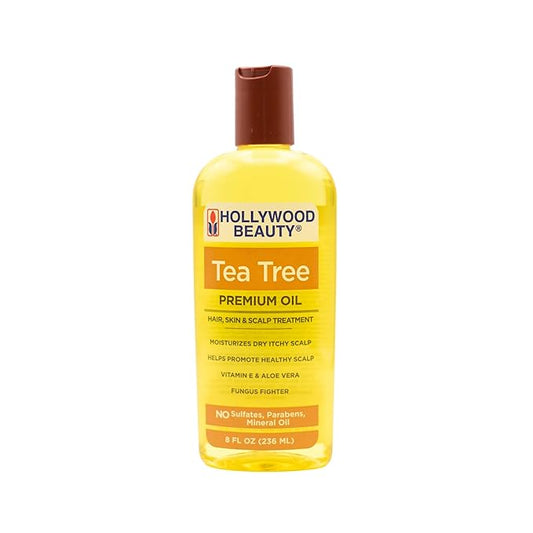 Hollywood Beauty Tea Tree Oil for Hair, Scalp, and Skin, 8 fl oz - Moisturizes Dry, Itchy Scalp, Blended with Vitamin E & Aloe