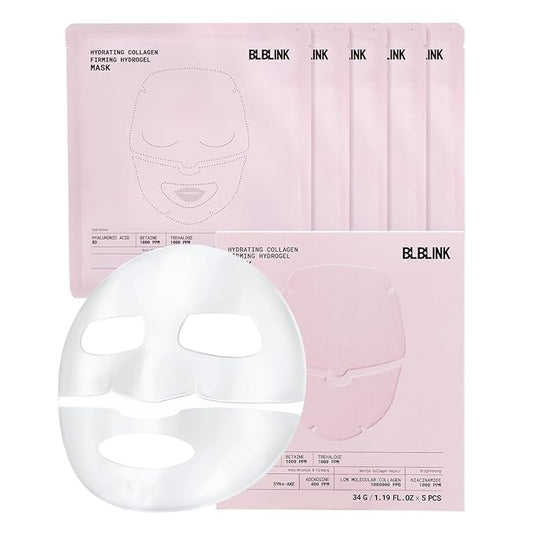 Hydrogel Collagen Face Mask 34g x5 Sheets– 8D Hyaluronic Acid + SYNE-AKE Peptide, Anti-Aging Jelly Sheet for Deep Hydration, Pore Tightening, Sensitive Skin Safe, 1 Mask = 1 Ampoule