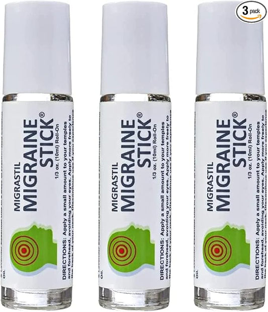 Basic Vigor Migrastil Migraine Stick 3-Pack Natural Migraine Roll-on. Made in The USA with Peppermint, Spearmint and Lavender Essential Oils. (Regular Strength)