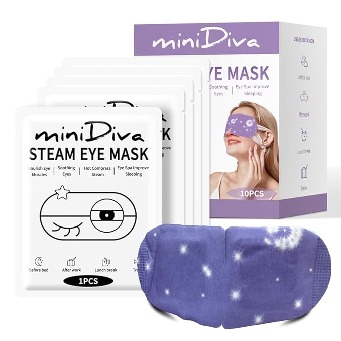 Minidiva Steam Eye Mask for Dry Eyes, 30Pcs Self Heating Spa Warm Eye Mask Relax Sleep Mask, Disposable Heated for Dark Circles Eye Fatigue, Relieve Stress Eye Fatigue (Lavender)