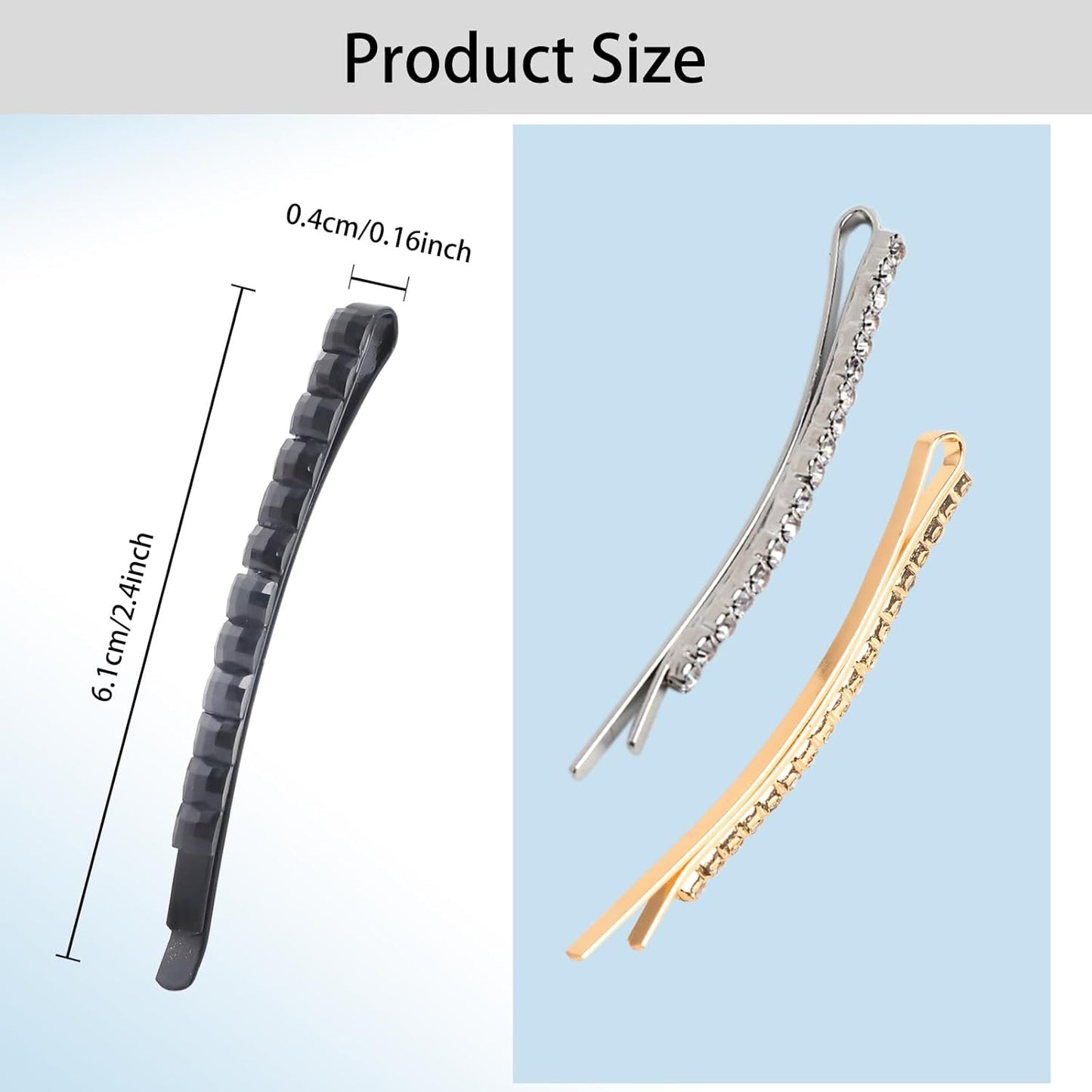 20PCS Rhinestone Bobby Pins, Metal Decorative Crystal Hair Clips, Shiny Hair Barrettes Hairpins, for Women and Girls Hair Styling Accessories, Gold, Silver, and Black