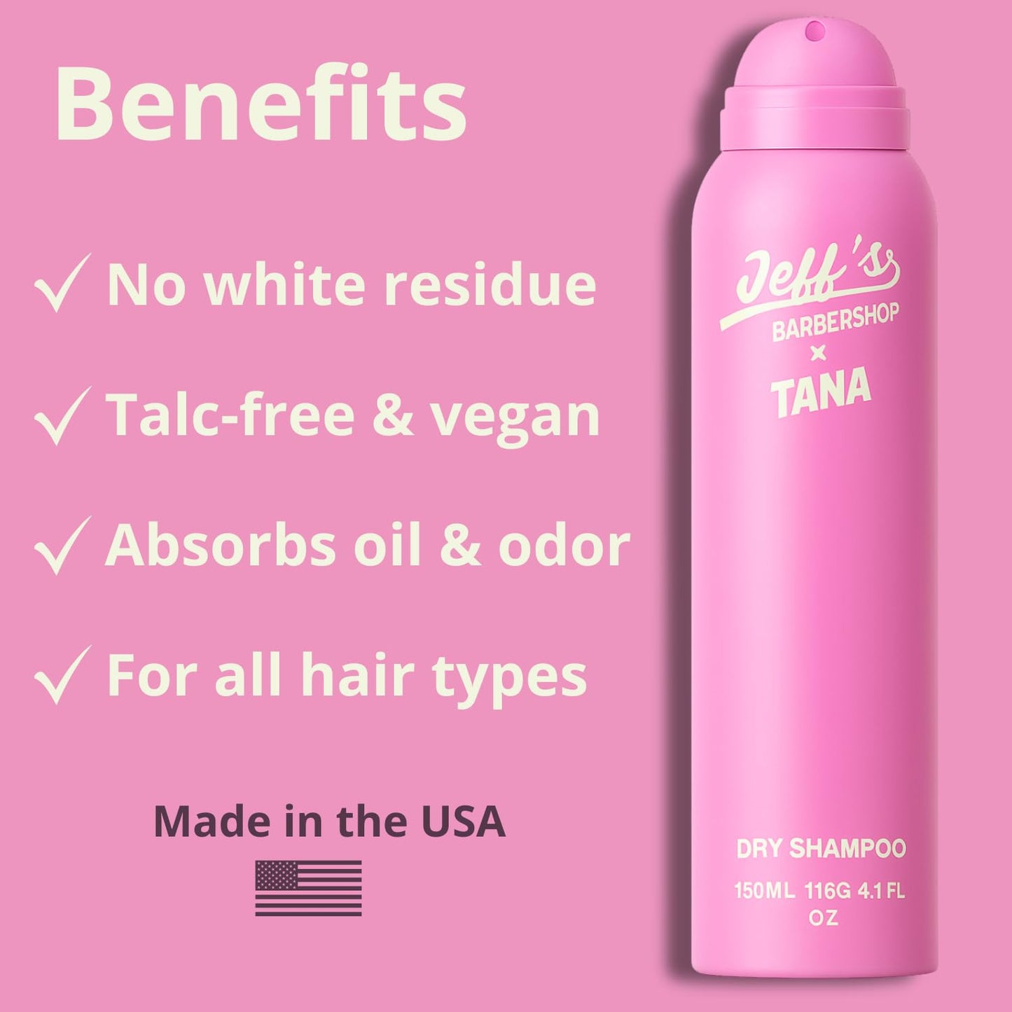 Jeff's Barbershop x Tana Mongeau Dry Shampoo, Clear Dry Shampoo Hair Spray, No White Residue, Talc Free, All Hair Types, 4.1 fl oz