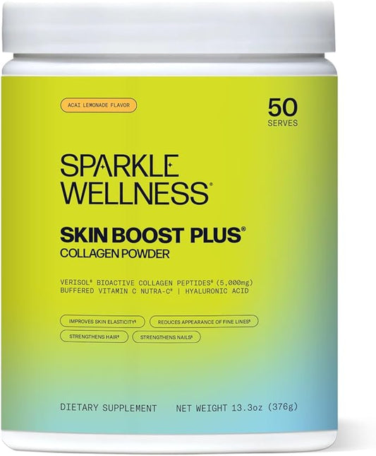 Sparkle Wellness Skin Boost Plus (Acai Lemonade) [50-Serves] | Collagen Powder Supplement with VERISOL Bioactive Hydrolyzed Collagen Peptides, Vitamin C & Hyaluronic Acid to Improve Skin Elasticity