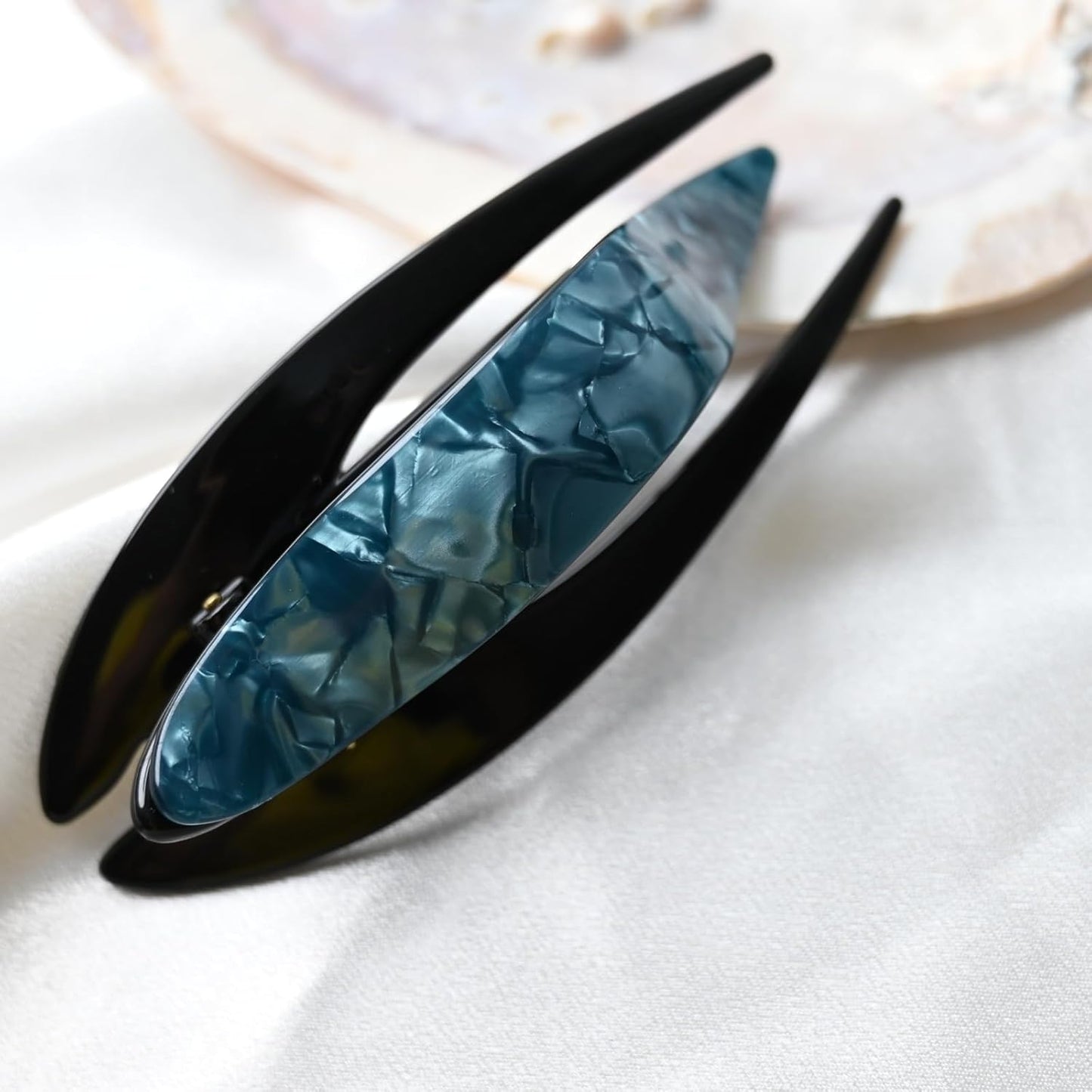 Handmade Celluloid French Design Tortoise Shell Barrettes Side-slide Opening Duck Luxury Fashion Accessories Hair Clip Claw for Women (bluegreen)