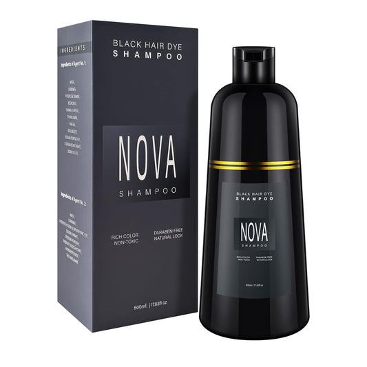 Hair Dye Shampoo & Champu Para Canas - Natural 3-in-1 Instant Gray Coverage for Men & Women (Black-500ml)