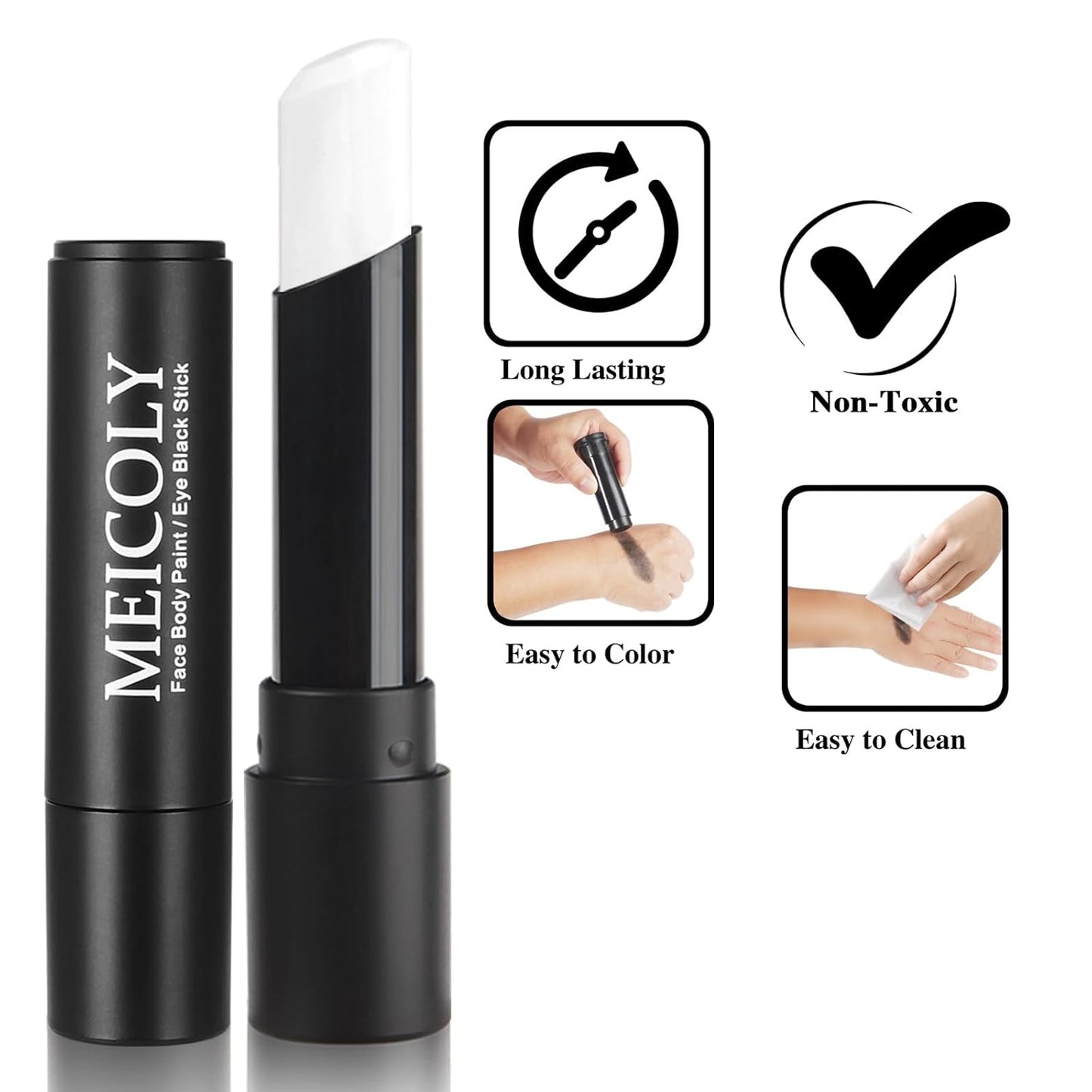 MEICOLY White Face Body Paint Stick for Halloween SFX Cosplay Corpse Clown Makeup,White Face Paint for Adults and Kids,Waterproof Eye Black Stick for Baseball Softball Football Lacrosse