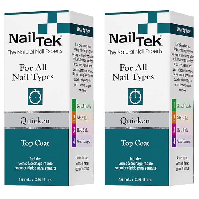 Nail Tek Quicken Quick Dry Top Coat Nail Polish for All Nails Types, 0.5 oz, 2 Pack