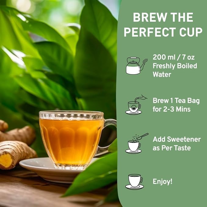 HANDPICK, Organic Ginger Tea Bags (100 Herbal Tea Bags), Caffeine Free & 100% Pure Ginger Root |Soothing & Spicy Blend | Round Eco Conscious Teabags