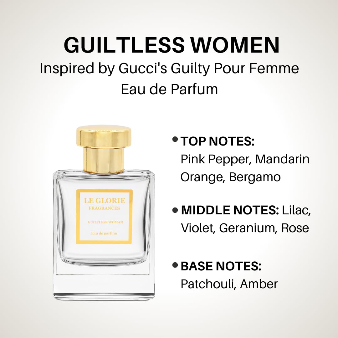 Inspired by G*cci Guilty Pour Femme Eau de Parfum, Guiltless Women EDP, Long Lasting 12-14 Hours Perfume Spray for Women, All Skin Types, Cruelty Free - 0.33 oz 10ml