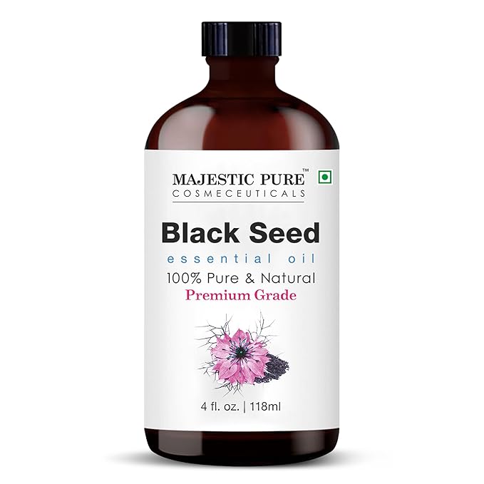 MAJESTIC PURE Black Seed Essential Oil | 100% Pure and Natural Black Seed Oil | Premium Grade Essential Oils for Hair Care, Home Diffusers, Skin, Aromatherapy, Massage and Humidifiers | 4 Fl Oz