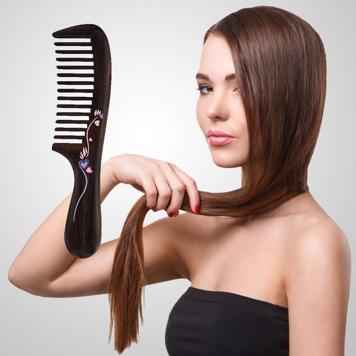 TAN MUJIANG Natural Wood Comb, Handmade Decorative women Hair Comb Tools Salon for Detangling and Styling Wet or Dry Curly, Thick, Wavy, or Straight Hair 7.1" Long Waist comb