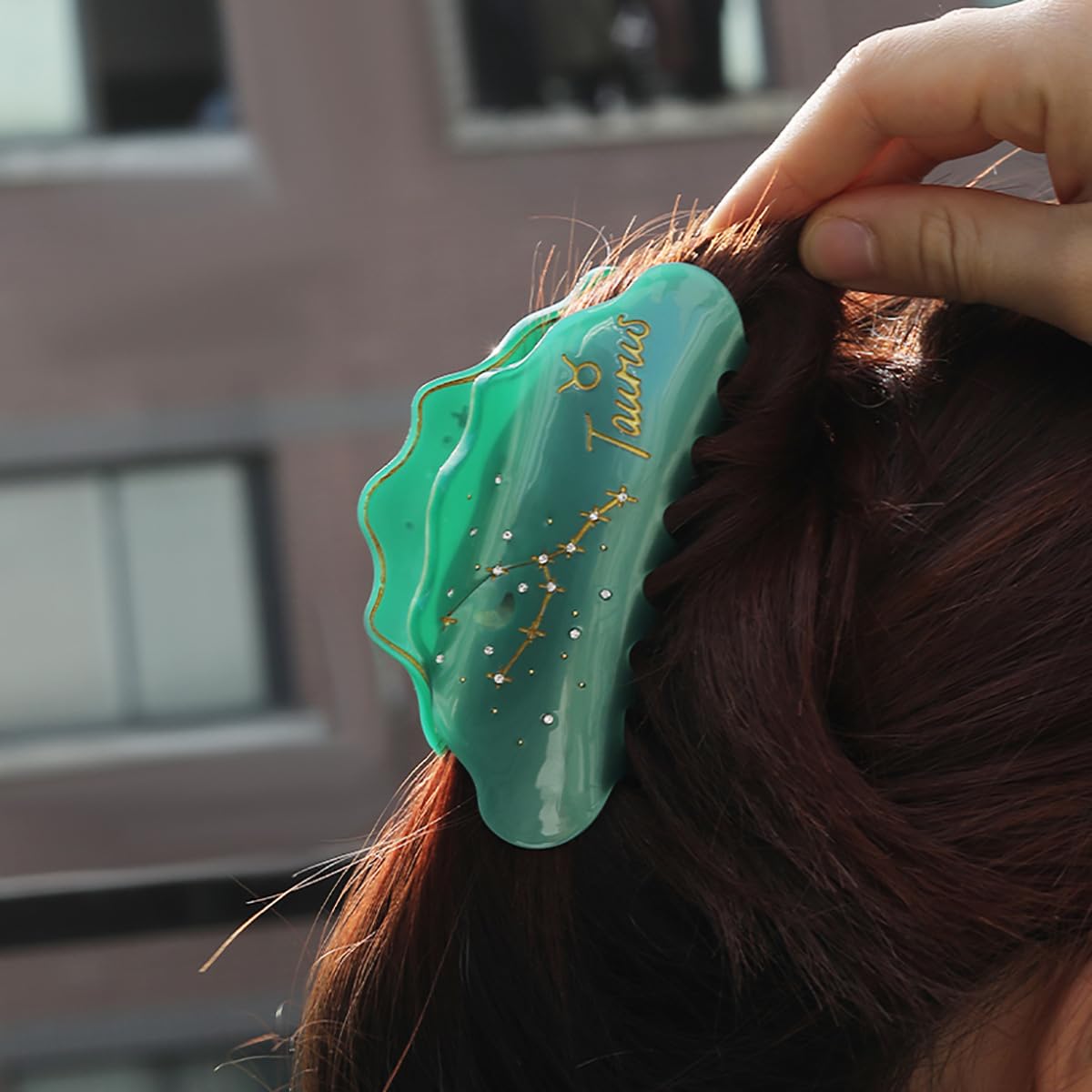 Fantasy Taurus Sign Hair Clips,Novelty Acetate Claw Clip,Zodiac Hair Clips for Women,Emerald