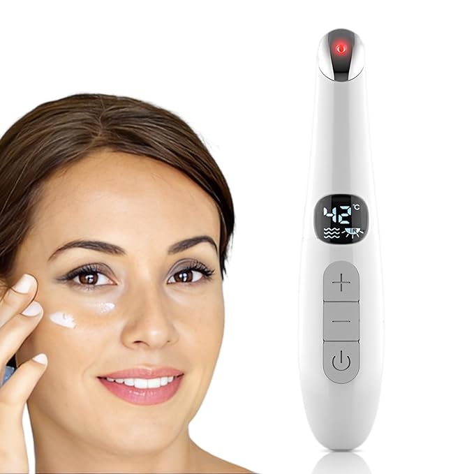 Eye Lift Wand, 3 in 1 Vibrating Red Light 98°F to 113°F LCD Display Eye Massager for Dry Eyes, Dark Circles and Puffiness, Electrical Face, Neck Sculpting Pen for Fine Lines and Wrinkles