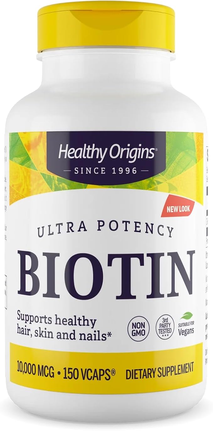 Healthy Origins Biotin 10,000 mcg (USP Grade, Non-GMO, Gluten Free, Hair Support, Nail Support), 150 Veggie Caps