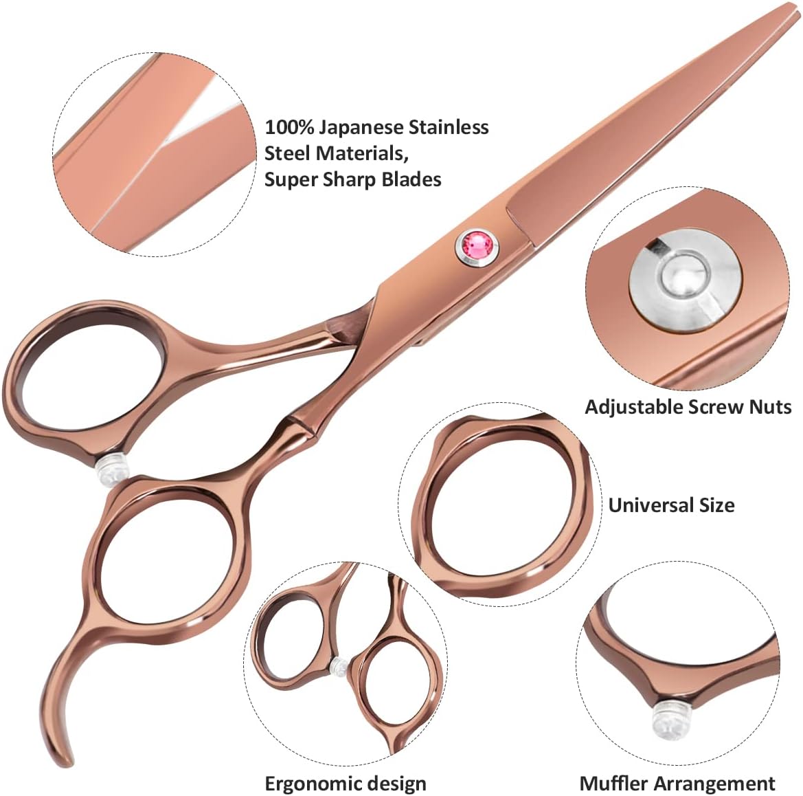 Professional Hair Cutting Scissors Sets Stainless Steel Barber Hairdressing Scissors Multifunctional Salon Thinning Scissors Straight Shears Tools Gifts for Mom Dad and Friends (Brown)