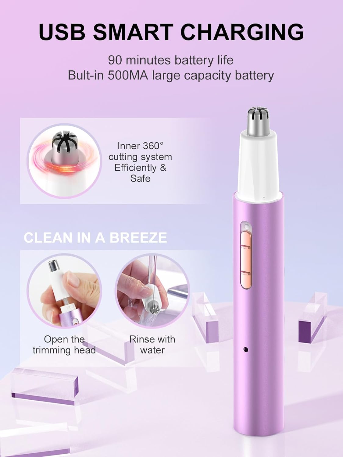 LED Display Ear and Nose Hair Trimmer Clipper for Men Women,Upgrade Rechargeable 2 in 1 Professional Painless Eyebrow & Facial Hair Trimmer with Powerful Motor and Dual-Edge Blades