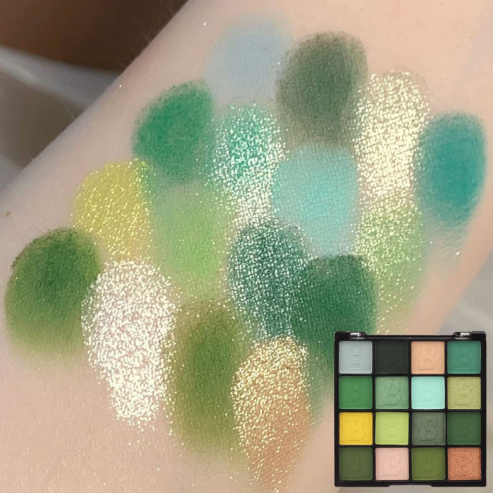 evpct 16 Colors Green Glitter Eye shadow Palette Makeup Waterproof Dark Light Green Yellow orange Brown Shimmer Highly Pigmented Pressed Sparkly Shiny Eyeshadow Palette paletas de sombras para de ojos