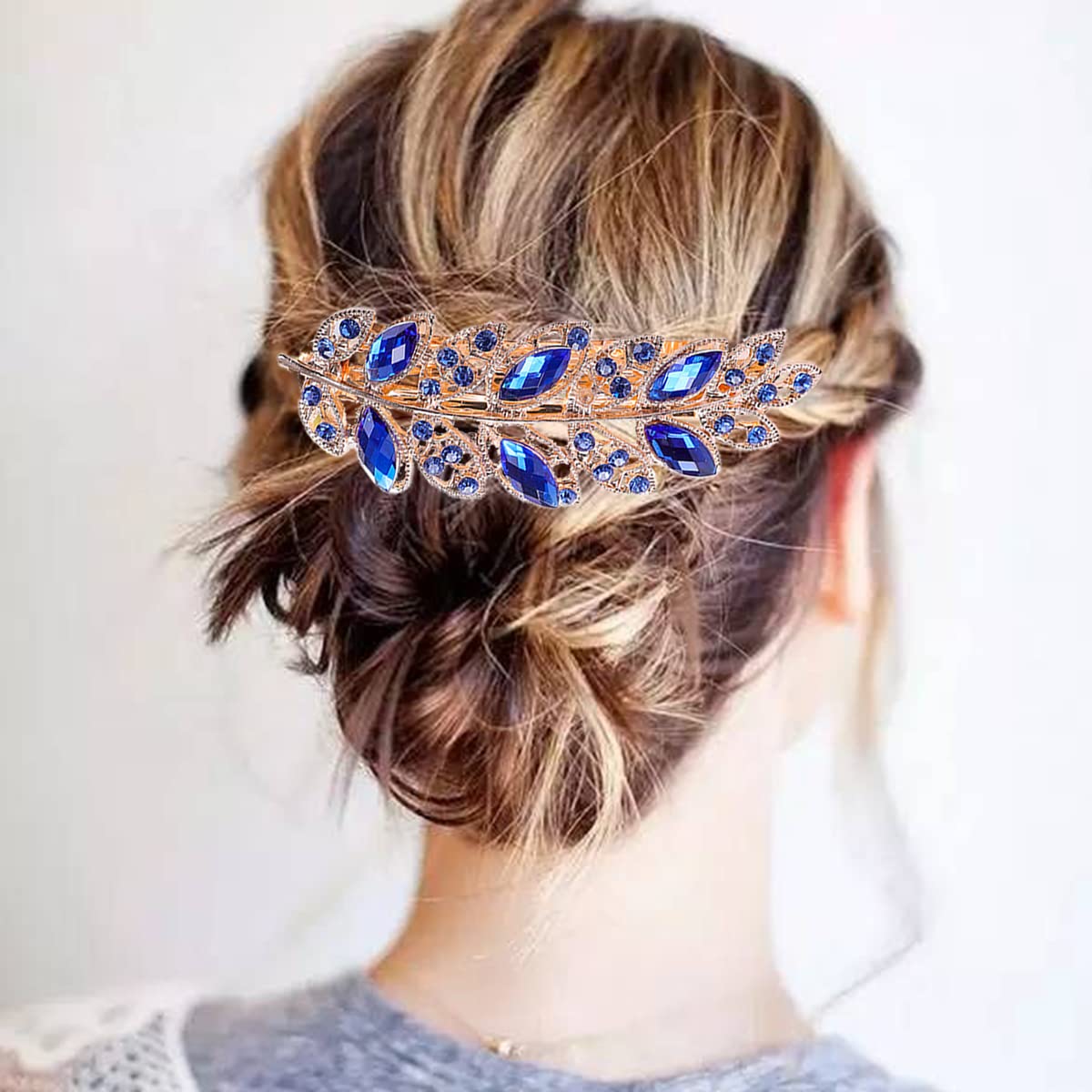 2 Pcs Hair Barrettes for Women Elegant Rhinestones Flower Metal Hair Clips Vintage Crystal Hair Accessroy Ponytail Hairpin 8cm, 2-Leaf Multicolor A