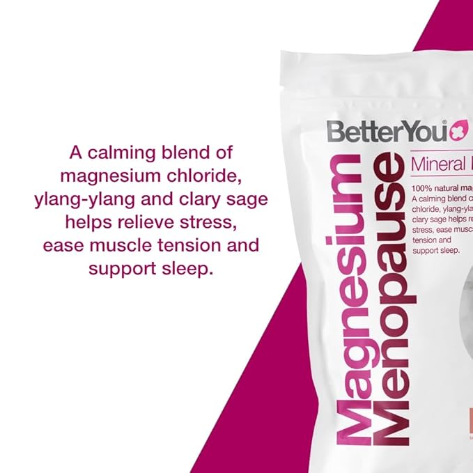 BetterYou Magnesium Menopause Bath Flakes - Magnesium Bath Soak and Menopause Support - Soothes Sore Muscles - Ylang Ylang and Clary Sage - 1.6 lb