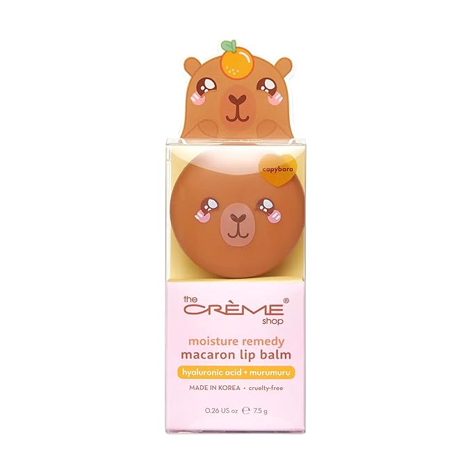 The Crème Shop Capybara Macaron Lip Balm, Korean Lip Balm with Shea Butter and Vitamin E (Tangerine)