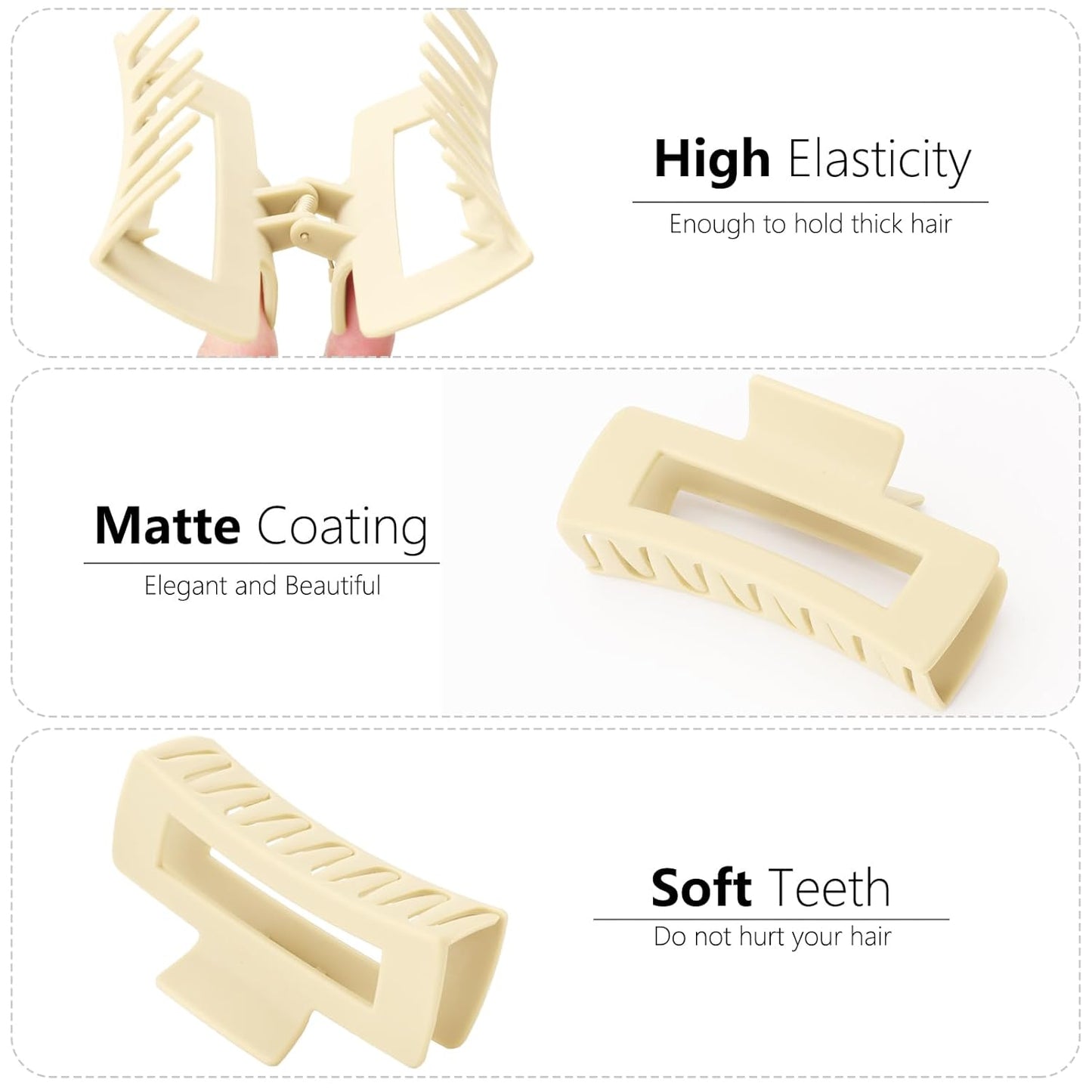 6 Pack Large Claw Clips for Women, Square & Flower Hair Clips for Thick Hair, Matte green & blue Colors