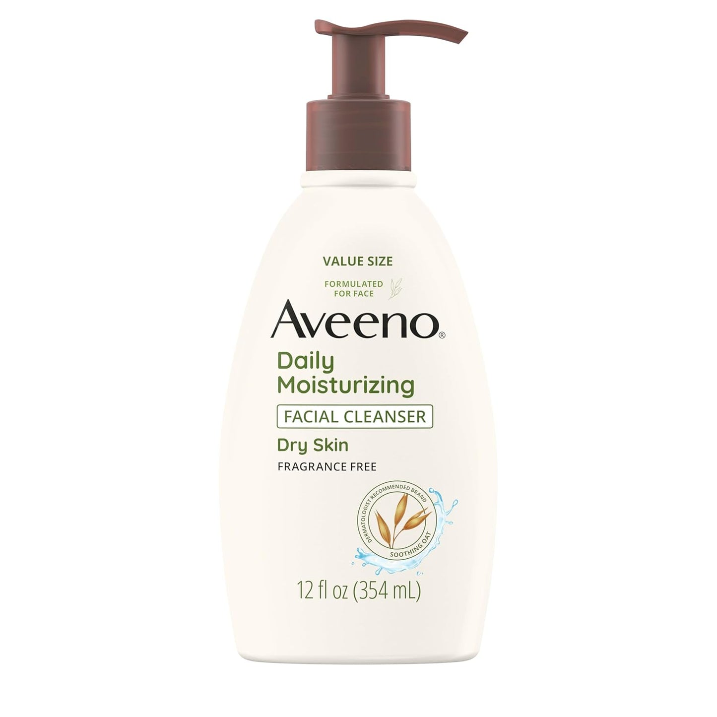 Aveeno Daily Moisturizing Facial Cleanser for Dry Skin, Gentle Face Cleanser with Soothing Oat for Skin that Feels Soft & Supple, Removes Dirt, Oil and Impurities, Fragrance Free, 12 FL OZ