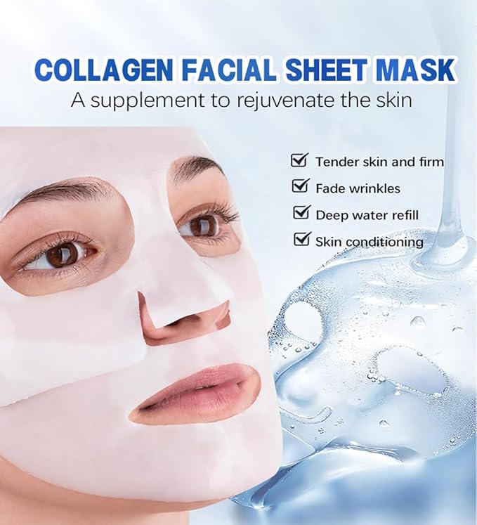 Collagen Face Mask, Face Masks Skincare for Women Men - Travel Essentials, Overnight Face Mask, 32g x 4ea