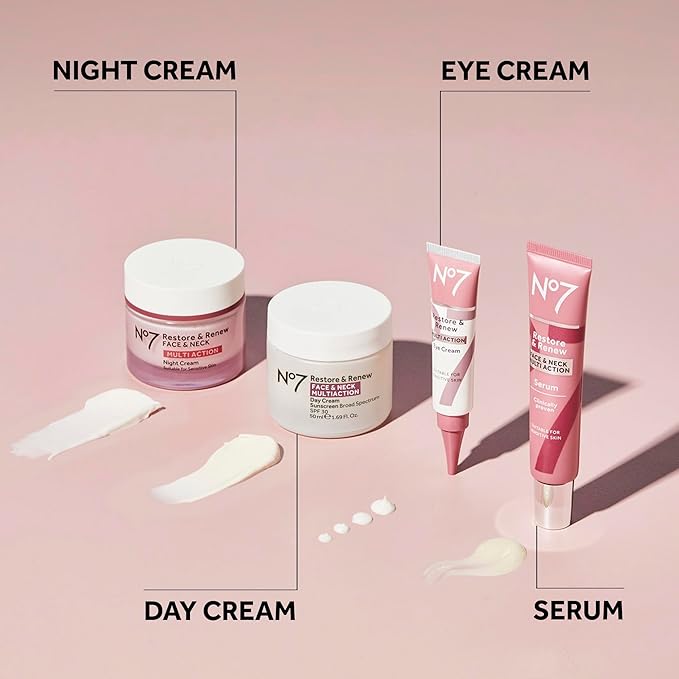 No7 Restore & Renew Multi Action Face & Neck Cream - Nighttime Collagen Peptide Facial Moisturizer - Anti Aging Face Cream Enriched with Hyaluronic Acid, Shea Butter + Vitamin E to Firm Skin (50ml)