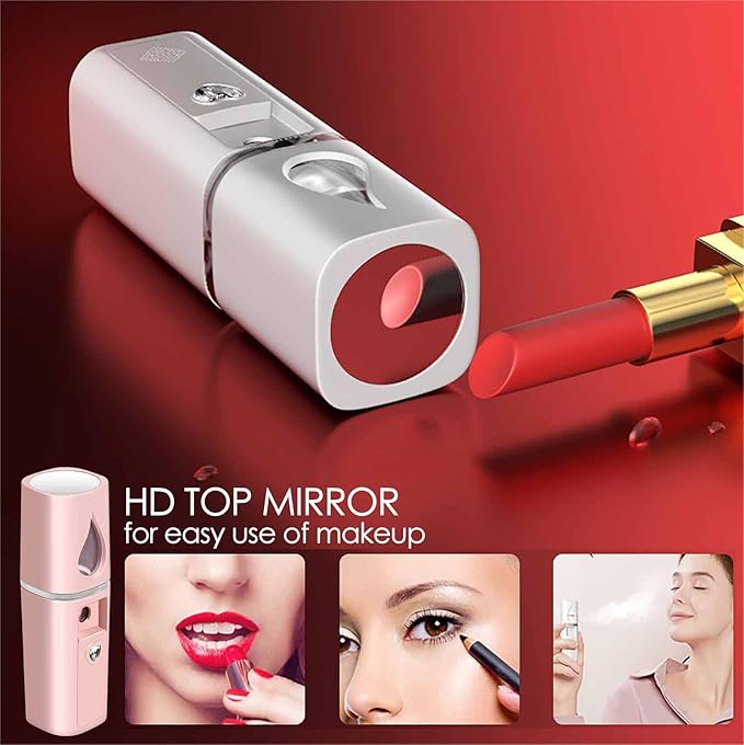 GIVERARE 2 Pack Nano Facial Steamer, Handy Mini Mister with Mirror, USB Rechargeable Mist Sprayer, Visual Water Tank Moisturizing&Hydrating for Face, Makeup, Skin Care, Eyelash Extensions-White