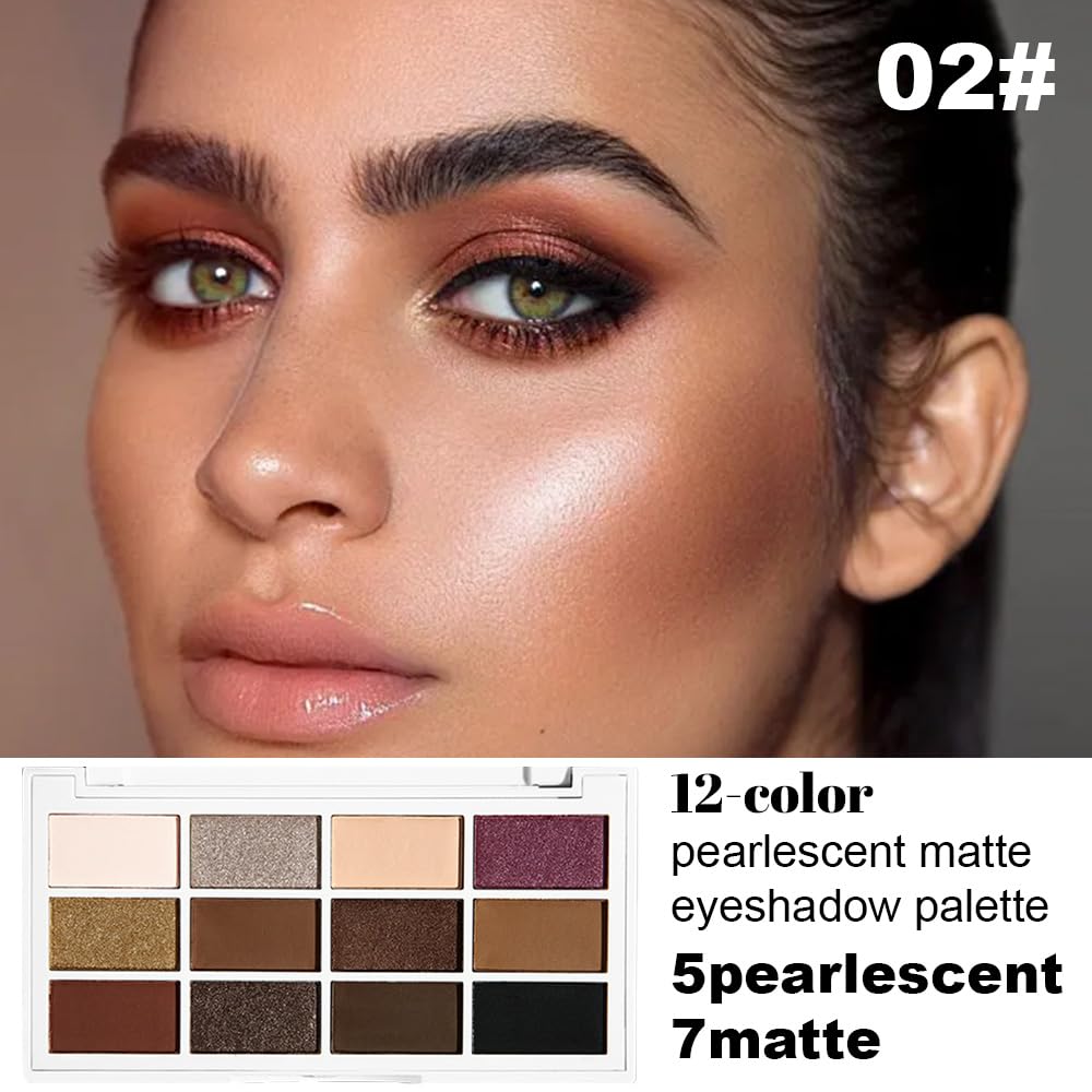 12 Colors Matte Shimmer Pressed Eye Shadow Palette - Beige Apricot Nude Brown Cocoa Black, Shimmer Plum Purple Bronze Gold Champagne, Blendable Long-Lasting,for Women Professional Makeup Looks