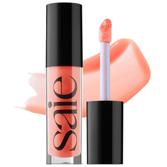 Saie Glossybounce - Hydrating Lip Gloss and Tinted Lip Oil Hybrid with Hyaluronic Acid & Jojoba Oil for Non-Sticky, Ultra-Shiny, Plump & Soft Lips - Everyday Makeup Essential - Splash (.17 oz)