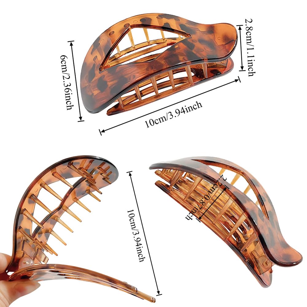 8PCS Rhombus Flat Hair Clips for Women Girls, Elegant Large Strong Hold Ladies Hair Claw Clamp Barrettes for Lying Down Styling Accessories, 3.94" Medium Matte Neutral Leopard Color