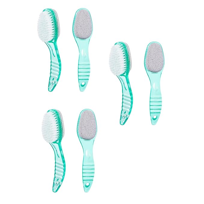 6 Pcs Foot Brush for Shower with Handle 2 in 1, Ooloveminso Large Foot Pumice Stone Brush Scrubber Foot File Calluses Remove Suitable for Horniness Foot Spa, Foot Care Smooth Skin (Green)