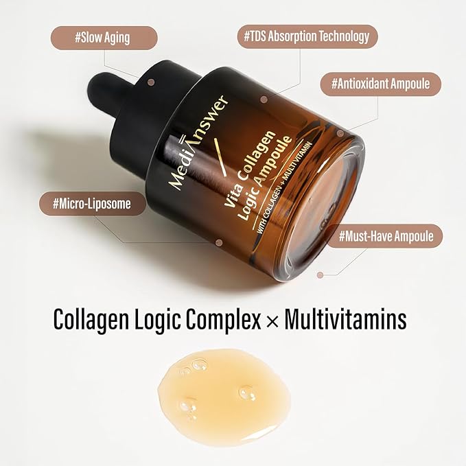 [MediAnswer] Vita Collagen Logic Ampoule, K-Beauty Advanced Firming Serum with 30% Collagen Complex & Multi-Vitamin Complex, Anti-Aging Face Serum (30ml)