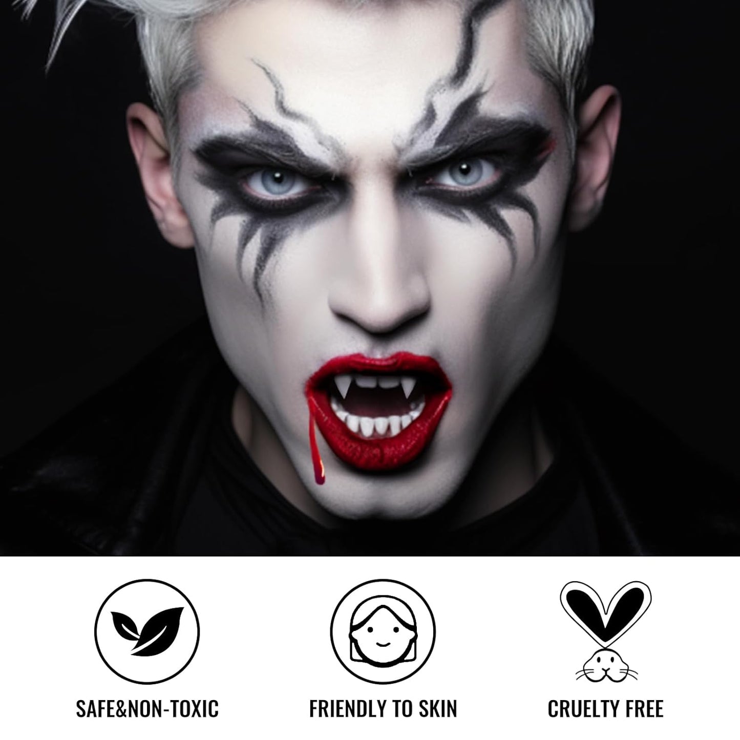 White Red Grey Face Body Paint + 3PC Sponge + Brush, Colored Eye Black for Baseball Softball Sport Games, Face Painting Kit for Halloween Devil, Vampire Cosplay, Costume, SFX Makeup, Theme Parties