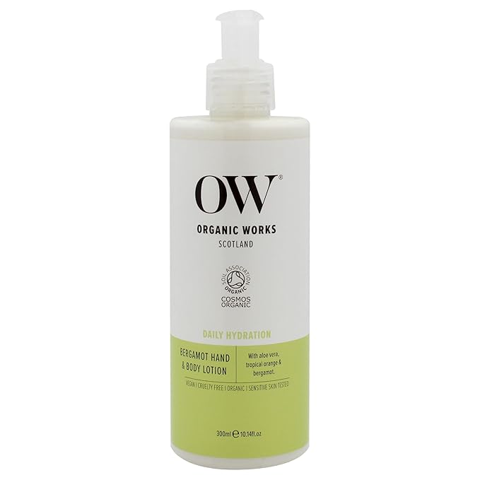 Organic Works Daily Hydration Hand and Body Lotion - Enriched with Vitamin E and C, Shea Butter Lotion for All Skin Types - Bergamot - 10.14 oz