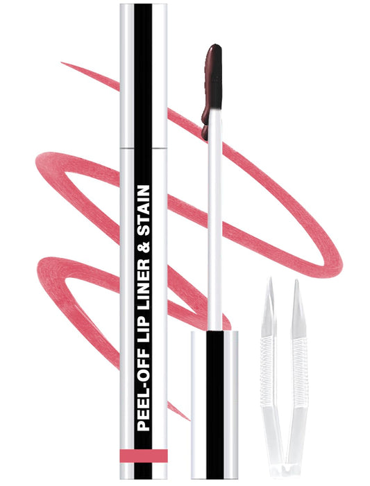 Lip Liner Stain Peel Off with Tweezer, Long Lasting Matte Lip Tattoo, Highly Pigmented Color Lip Makeup, Waterproof, Transfer-proof Lipstain for Women, for All Skin Types Cool Rose