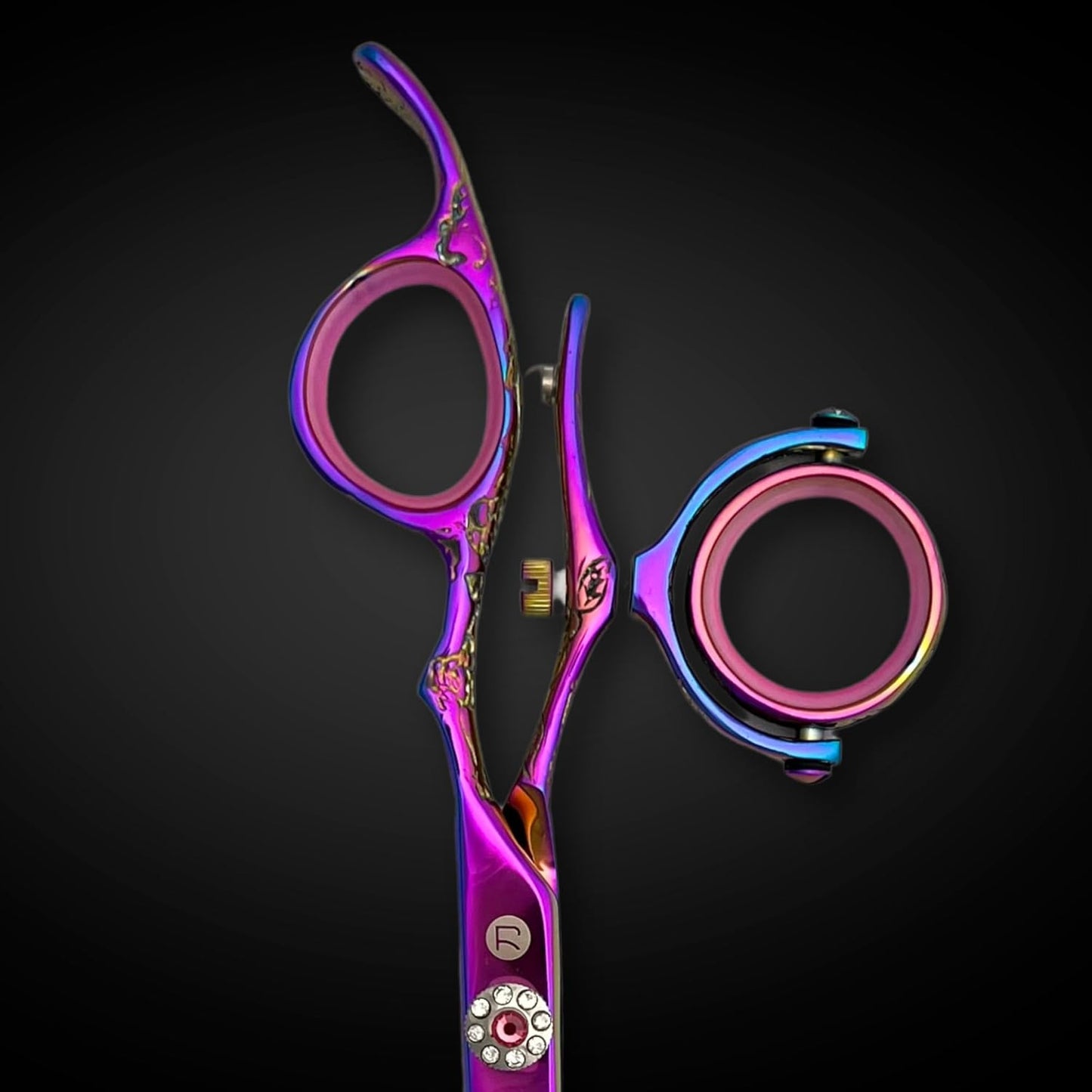 Swivel 5.5" Saki Kohana Pink Hair Shear Set (Swivel Cutting Shears, Swivel Thinning Shears, Razor, Case) - 440C Steel - For Professional Use