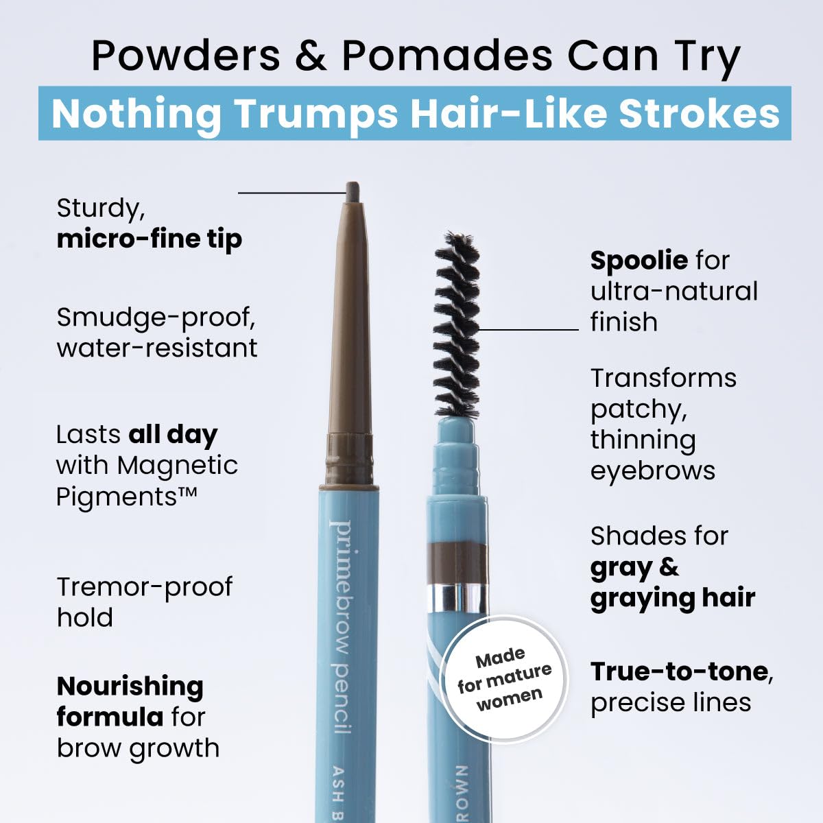 Prime Prometics PrimeBrow Pencil for Mature Women – Ultra-Precise Tip for Natural, Hair-Like Strokes – Smudge-Proof & Long-Lasting Wear – Great for Thinning, Sparse, or Graying Brows (Blonde)