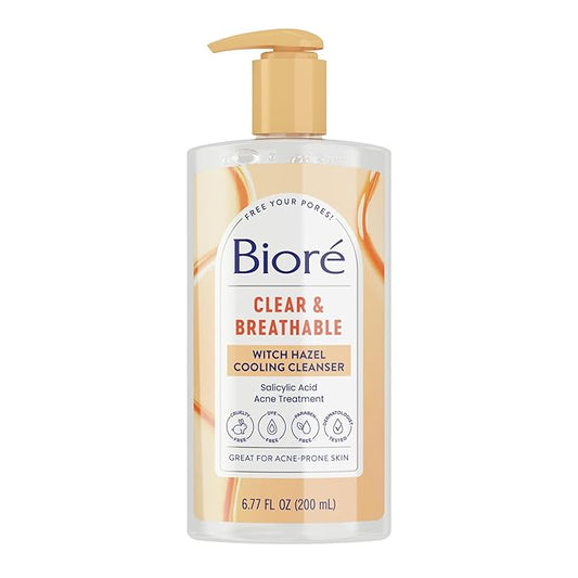 Bioré Clear & Breathable Cooling Cleanser with Witch Hazel, Acne Treatment for Face, Face Scrub for Oily Skin, Salicylic Acid Cleanser, 6.77 Oz