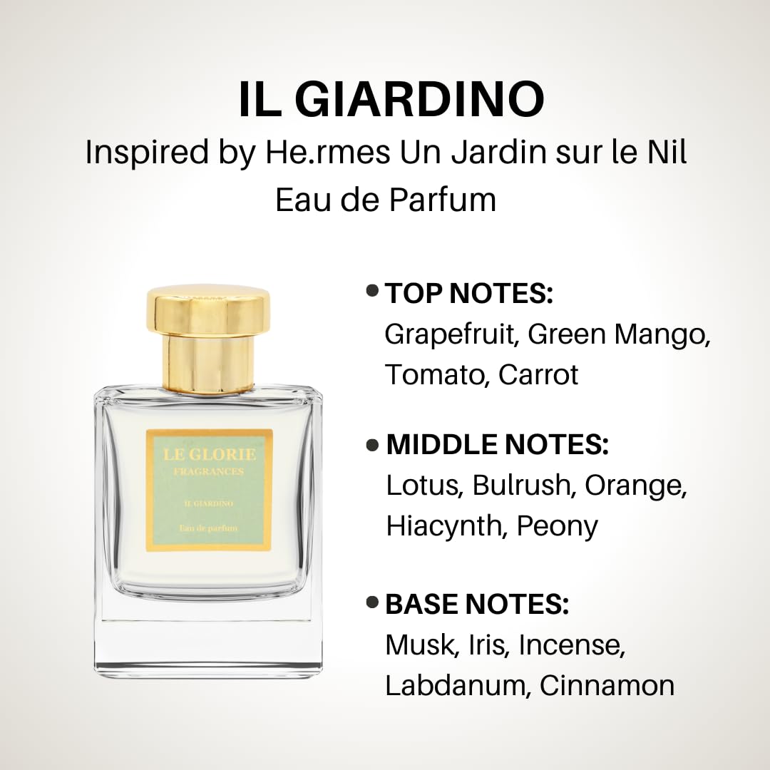 Inspired by He.rmes Un Jardin sur le Nil, Il Giardino EDP, Long Lasting 12-14 Hours Perfume Spray for Women, Unisex, All Skin Types - 1.7 Fl oz 50ml