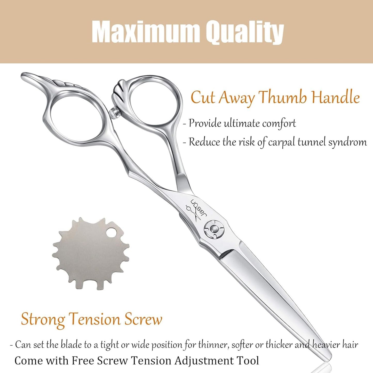 JASON 6" Hair Scissors Set - Hair Shears with Ultimate Sharp Sword Blade, Professional Haircut Scissor Hair Trimming Shear for Barber, Hairdresser, Stylist, Japanese 440C Stainless Steel