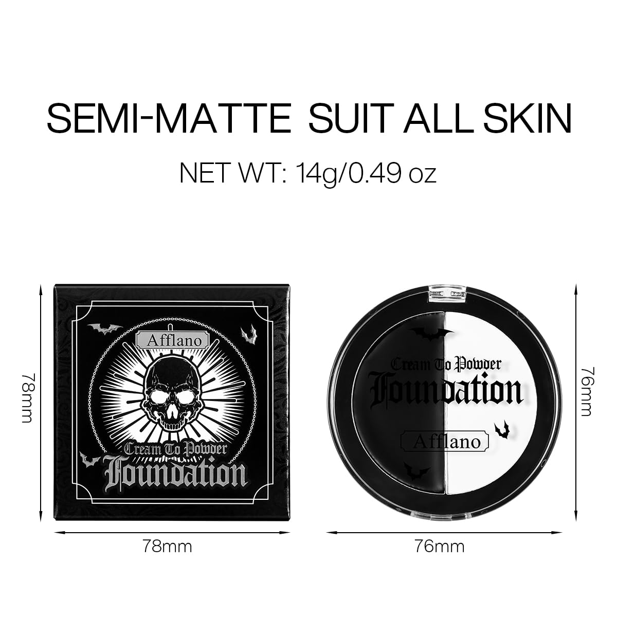 Halloween Black White Face Paint, Goth White Foundation Makeup Cream To Powder Greasepaint, Emo Gothic Clown Cosplay Face Painting Full Coverage, Eye Black Body Paint SFX Cary Skeleton Zombie Costume