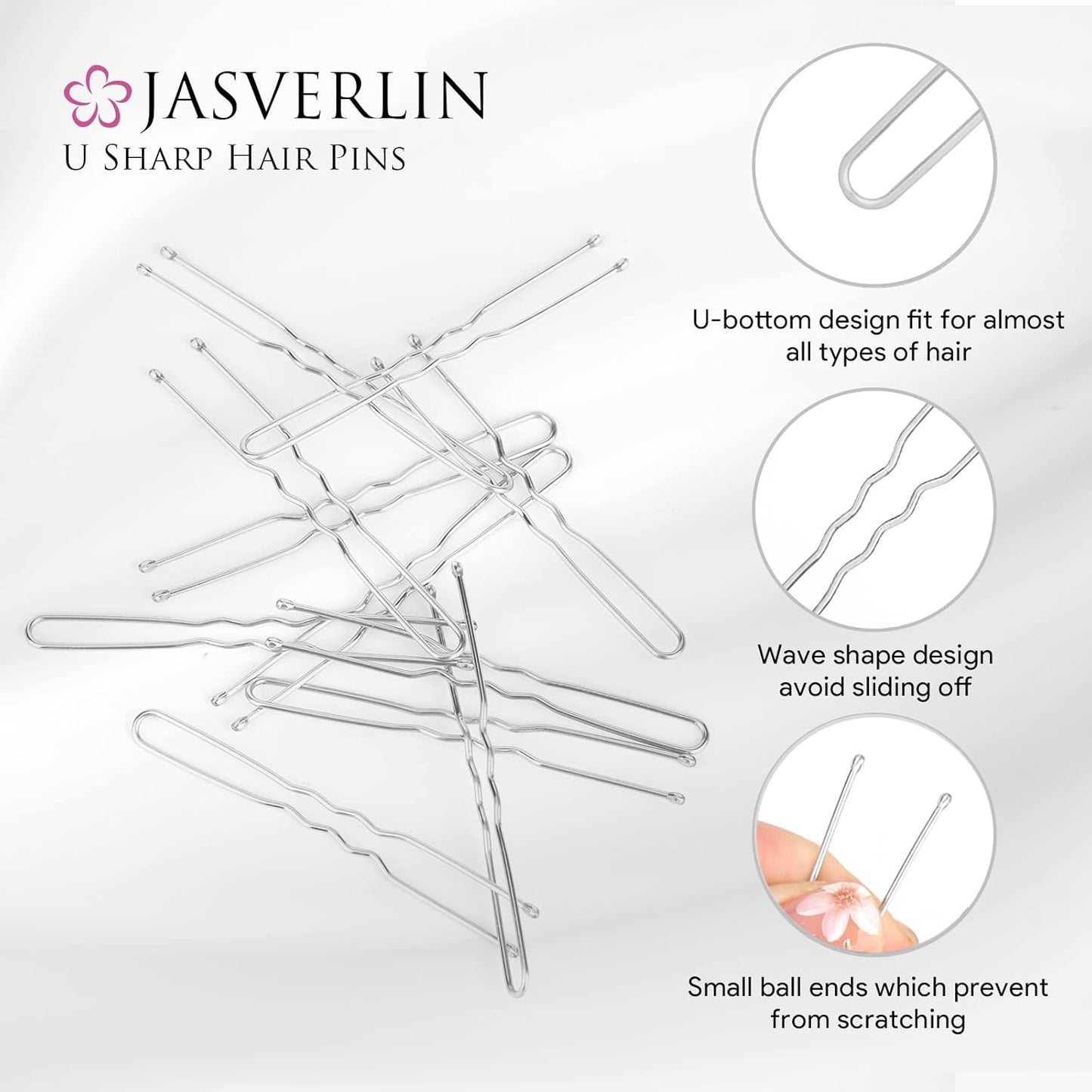 U Shaped Bobby Hair Pin Silver Bun Clips Bunheads Hairpins for Women Girls Updo White Accessories Large Long Mini 3 Size Assortment 150pcs