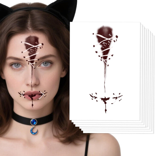 Halloween Temporary Face Tattoos, Temporary Tattoo Stickers,Temporary Makeup Tattoos, Bloody Face Tattoo Sticker Art for Halloween, Adults, Kids, Costume Parties 8Pcs