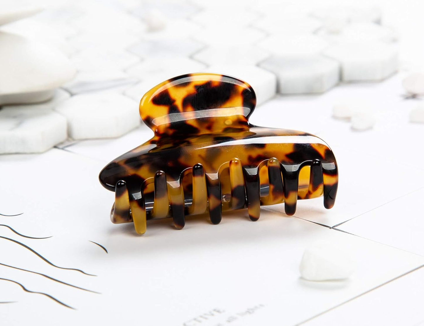 Handmade Celluloid Acetate French Design Barrettes Tortoise Shell Claws Hair Claw Luxury Fashion Accessories Hair Clip for Women (Dark)