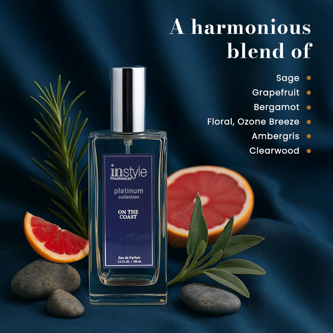 Instyle Fragrances Platinum Collection On the Coast, Premium Unisex Eau de Parfum, CLEAN, Vegan, Paraben-Free, Never Tested on Animals, 3.4 Fluid Ounces