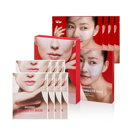 MEDITHERAPY Wrinkle-fit Tangle Eye Patch & Wrinkle-fit Face Mask - Under Eye Mask and Eye Cream for Eye Bags, Puffiness, and Dark Circles - Firming and Tightening Korean Collagen Mask