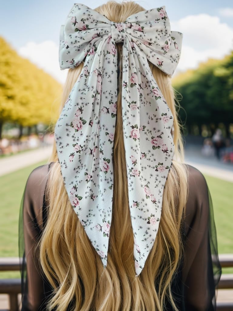 LFOUVRE Hair Accessories: Floral White Bowknot Barrettes, Dots Bow Clips with Tail, Solid Bow Hair Clips for Women and Girls, 3pcs Set